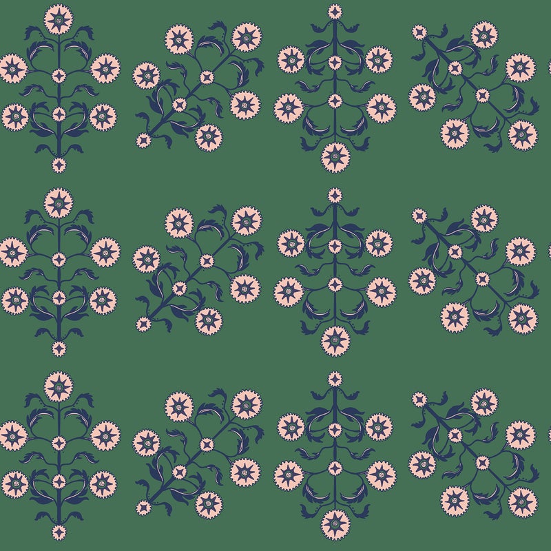 Tempaper Novogratz x Tempaper Emerald Block Print Floral Removable Peel and Floral Stick Wallpaper, 20.5 in X 16.5 ft, Made in the USA - Image 1